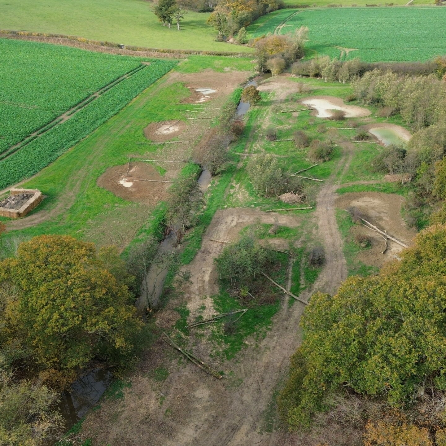 Aerial view of River Beult wetland work